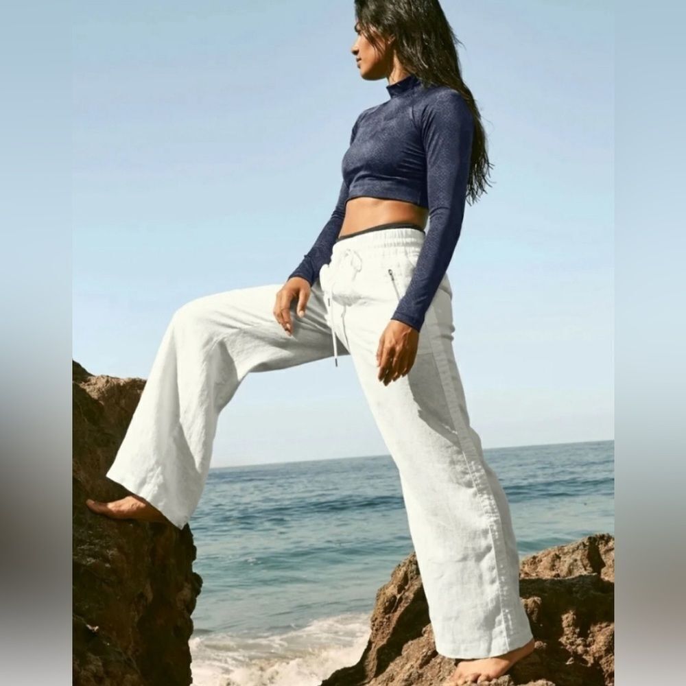 NWT Athleta Retreat Linen Wide Leg white Pant Size 18.